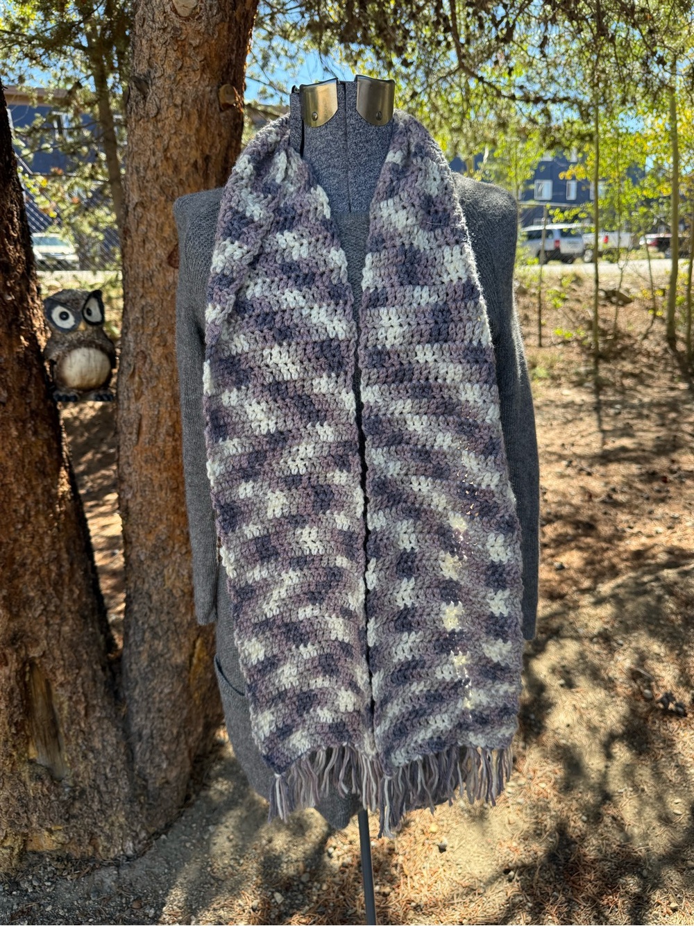 Handmade Various Purples Striped Crochet Scarf